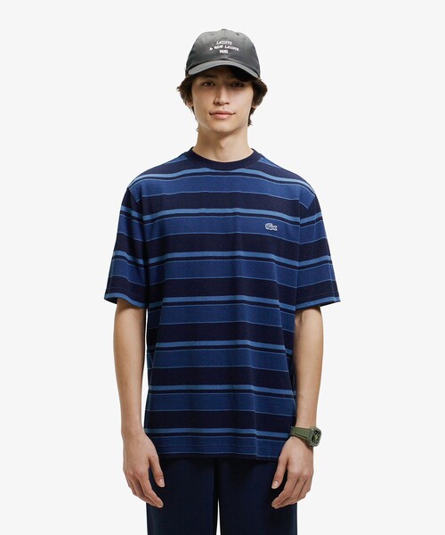 LACOSTE（ラコステ） tシャツ オーバーサイズ インディゴボーダー 半袖