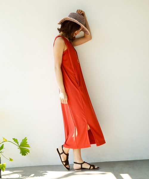 限定値下げ！美品！ノースリーブオレンジロングワンピース 限定値下げ！美品！ノースリーブオレンジロングワンピース XL・2L