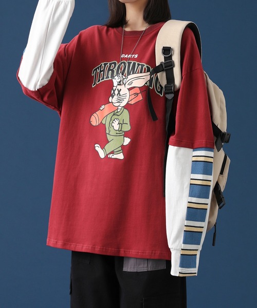 HYKE リブ編み長袖Tシャツ　赤 HYKE リブカットソー レッド 赤 長袖Tシャツ