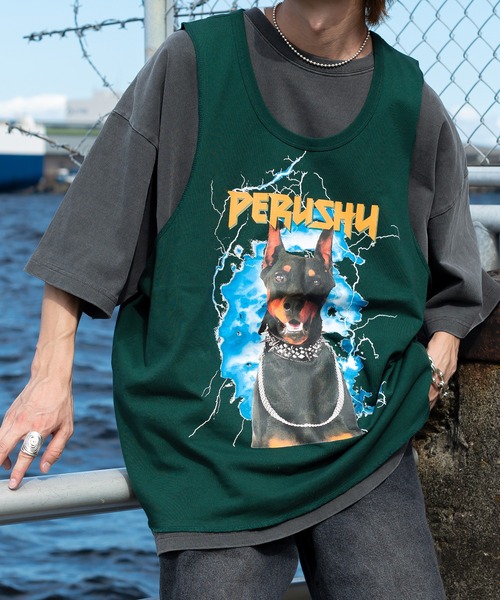 Perushu タンクトップ オーバーバンドタンクトップ メンズ レディース