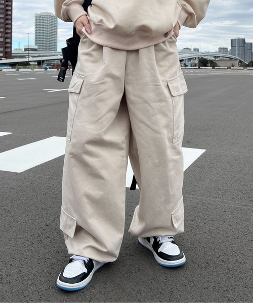 ワイドパンツ カーゴパンツ ゆるだぼサイドダブルポケットカーゴパンツ