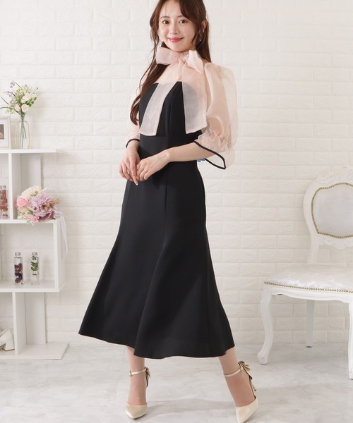 Lace Ladies ドレス ビッグリボンシフォンドッキングワンピース