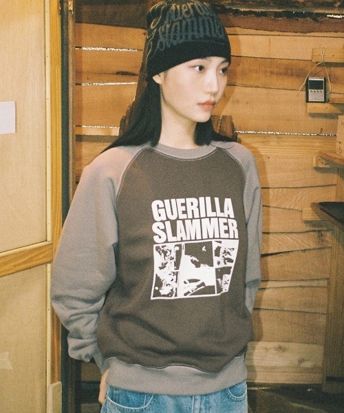 トレーナー スウェット A'GEM/9 × .kom「CAVISH/カビシ」GUERILLA SLAMMERS RAGLAN SWEATSHIRT/ラ Cavish トレーナー スウェット A'GEM/9 × .kom「CAVISH/カビシ