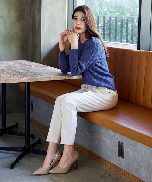 Tiaclasse ニット セーター 「洗える」肩ボタンケーブルニットトップス