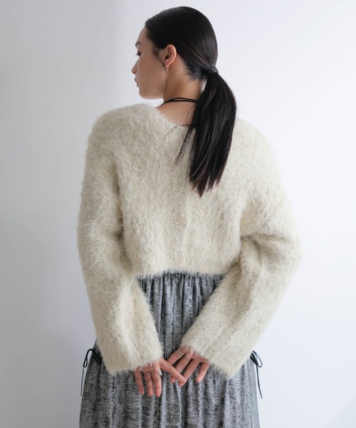 カーディガン ラメフェザーショートニットカーディガン レディース LADYMADE カーディガン ラメフェザーショートニットカーディガン