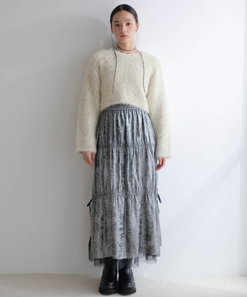 LADYMADE カーディガン ラメフェザーショートニットカーディガン