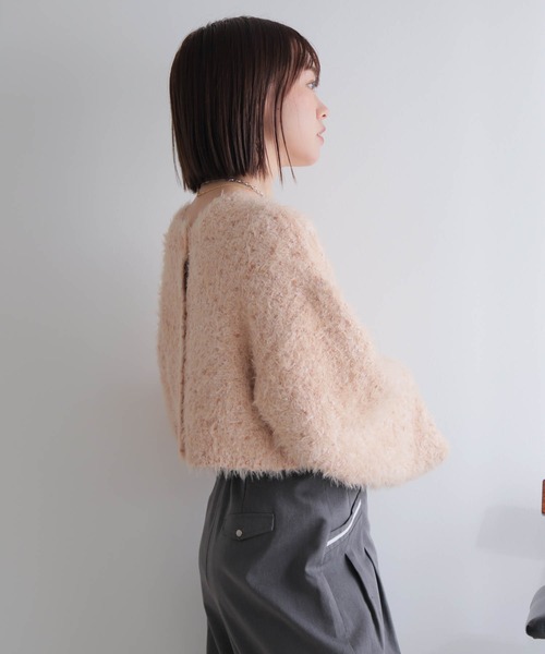 カーディガン ラメフェザーショートニットカーディガン レディース LADYMADE カーディガン ラメフェザーショートニットカーディガン
