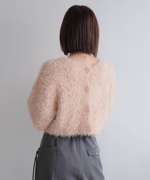 カーディガン ラメフェザーショートニットカーディガン レディース LADYMADE カーディガン ラメフェザーショートニットカーディガン
