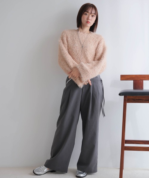 カーディガン ラメフェザーショートニットカーディガン レディース LADYMADE カーディガン ラメフェザーショートニットカーディガン