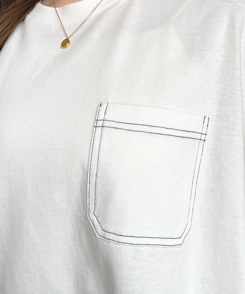 tシャツ 綿100％天竺.配色ステッチ半袖オーバーTシャツ レディース | moment+ | 10