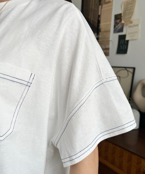 tシャツ 綿100％天竺.配色ステッチ半袖オーバーTシャツ レディース | moment+ | 11