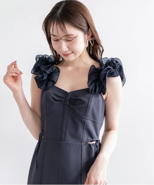 新作　新品タグ付/ランダRANDAボリュームフリルワンピース　完売品　ネイビー ランダ RANDA ☆ ボリュームフリルワンピース （NAVY