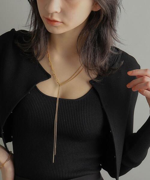 COCOSHNIK ネックレス シルバー ミックスチェーン フラット カーブ