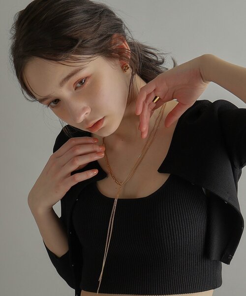 COCOSHNIK ネックレス シルバー ミックスチェーン フラット カーブ
