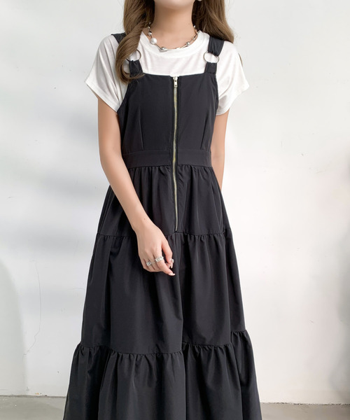 美品☆Rene☆ツイードワンピース フロントジップ ティアード 36 emi+ ワンピース フロントジップティアードワンピース