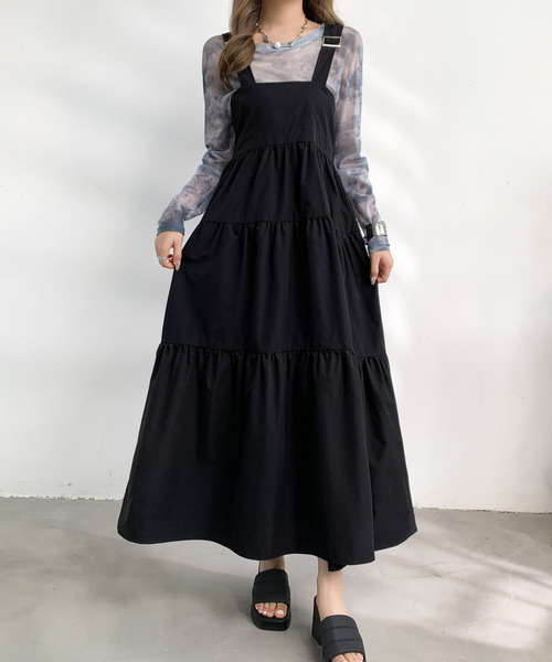美品☆Rene☆ツイードワンピース フロントジップ ティアード 36 emi+ ワンピース フロントジップティアードワンピース