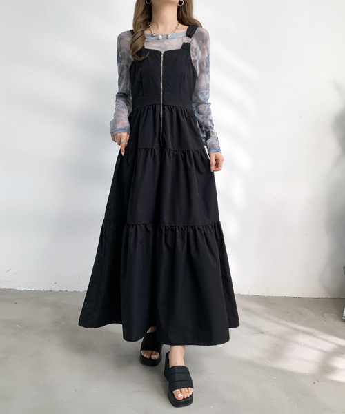 emi+ ワンピース フロントジップティアードワンピース