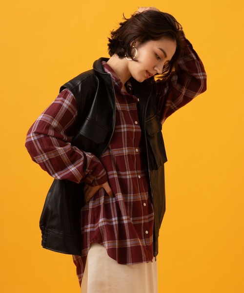 ブラウス シャツ アソートチェックＢＩＧシャツ  525629 レディース BAYFLOW ブラウス シャツ 「ヒップまでカバーできる」アソート
