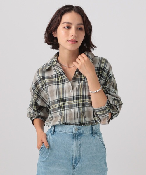 ブラウス シャツ アソートチェックＢＩＧシャツ  525629 レディース Audrey and John Wad ブラウス シャツ ニット襟マイクロチェック