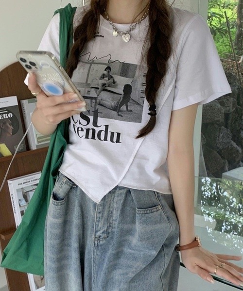shopnikoniko tシャツ プリントTシャツ 半袖 ショート丈 フォト