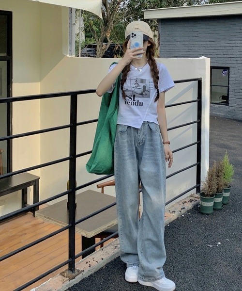 CRANK Tシャツ ポップアップ 韓国ファッション A'GEM/9 × .kom『CRANK/クランク』CYBER CAT PRINT TOP/サイバー
