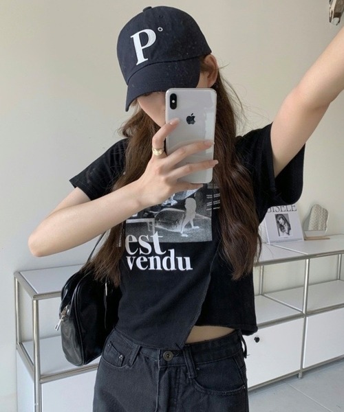 shopnikoniko tシャツ プリントTシャツ 半袖 ショート丈 フォト