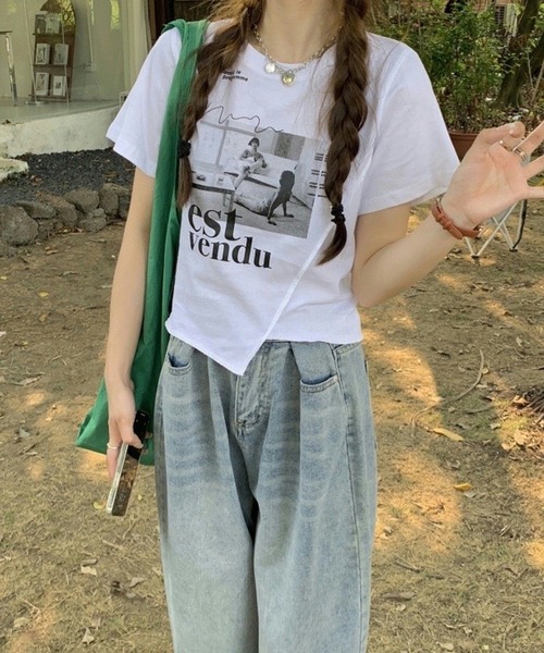 shopnikoniko tシャツ プリントTシャツ 半袖 ショート丈 フォト