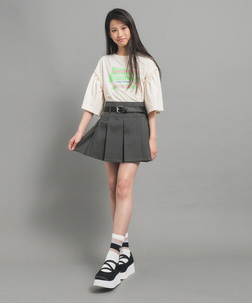PINK-latte スカート 「カラー追加/オールシーズン対応」ベルト付き