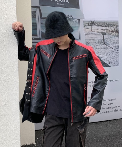 革ジャン ライダース 春服 ツートン切替 レーシングデザイン 合成皮革 フェイク ライダースレザージャケット -ARCADE Limited Line | ARCADE | 15