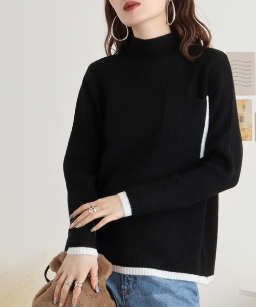 ニット セーター Eglantine 配色ラインボトルネックニット レディース