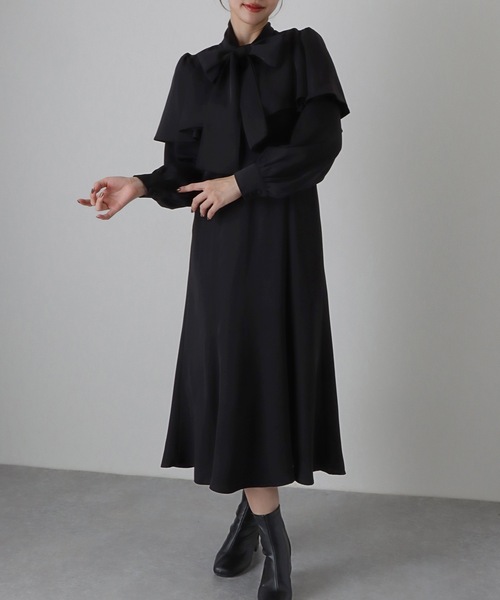 Lace Ladies（レースレディース） ワンピース ケープカラー ボウタイ