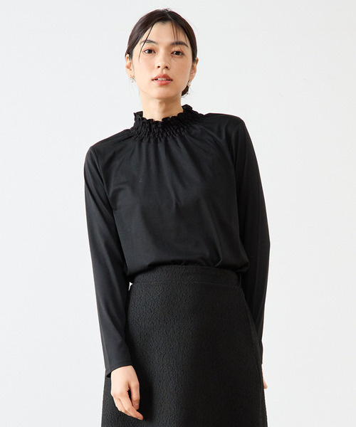 tシャツ 「シャーリングモックネックレイヤードプルオーバー」 レディース