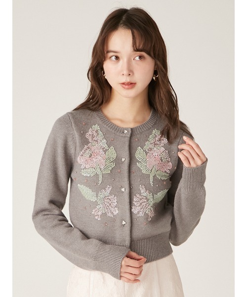 LILY BROWN 花柄刺繍カーディガン LILY BROWN カーディガン 「L.B CANDY STOCK」フラワービーズ