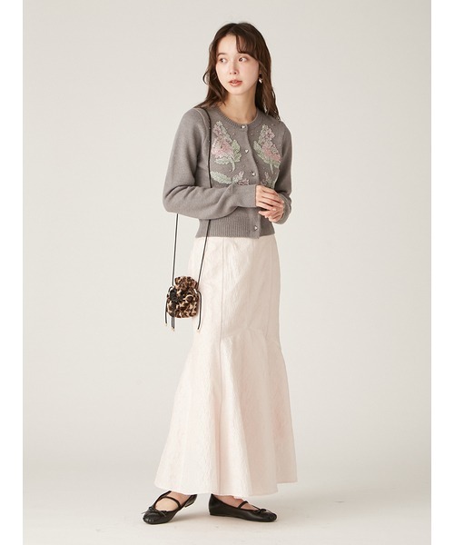 Lily Brown 〔CANDY STOCK 〕 刺繍ビーズニットカーディガン LILY BROWN カーディガン 「L.B CANDY STOCK」フラワービーズ