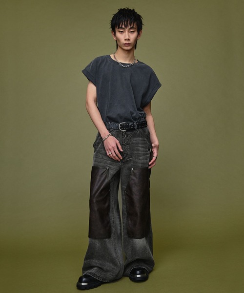 パンツ phenomenon double knee design pants Nebula Fusion ジーンズ 13oz double knee design faded baggy denim