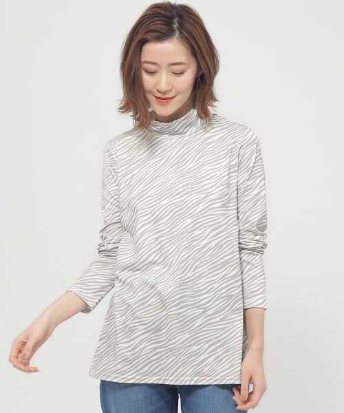 tシャツ 「ウォッシャブル」ゼブラプリントハイネックカットソー レディース
