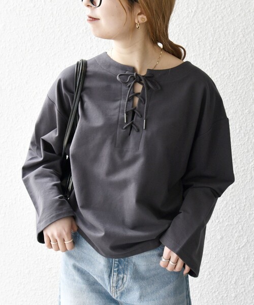SHIPS any tシャツ any:「洗濯機可能」インレイ レースアップ ロング