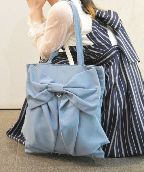 axes famme タテ型ビックリボントート ブルー axes femme トートバッグ タテ型ビッグリボントート レディース