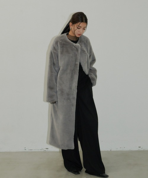 「AIC.」 ノーカラーコート FREE ブラウン レディース_画像8