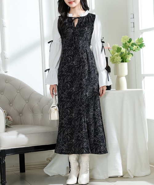 【大人シック】新品 社交ダンス モノトーン 花柄 ケープツーピースｂ453 Lace Ladies（レースレディース） ワンピース 花柄 キャンディー