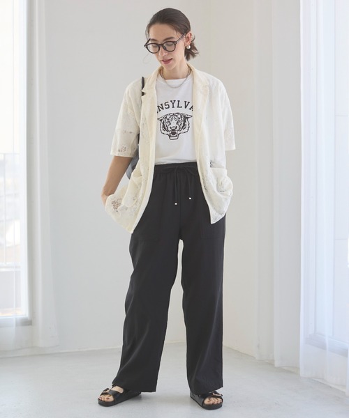ANGIE ジャケット テーラードジャケット レース ハーフスリーブ シアー