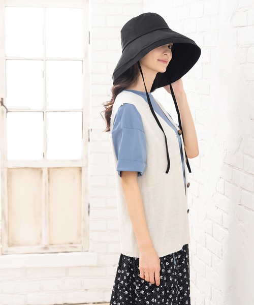 SHANTI　新品　ヘリンドットサイ　スクエアブリムハット QUEENHEAD 帽子 レディース UV つば広 大きいサイズ 紐付き麻