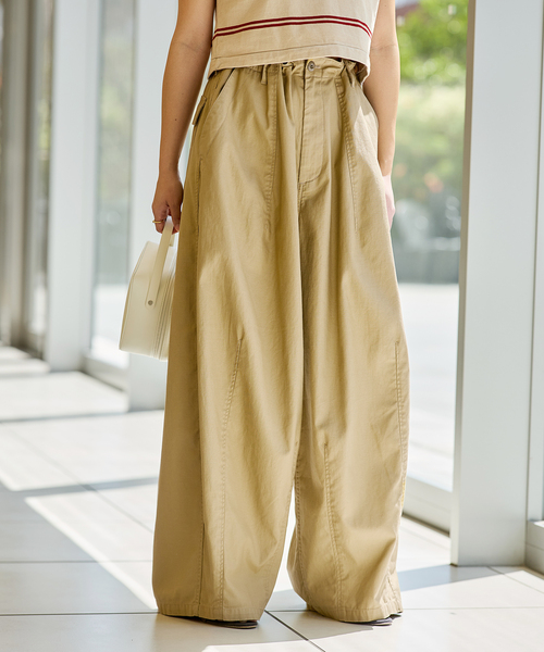 IENA LA BOUCLE パンツ スラブバックサテンパンツ2 レディース