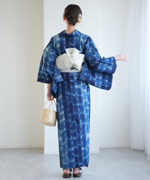 utatane 浴衣 浴衣3点セット 久留米絣浴衣+正絹博多織紗献上帯 紺