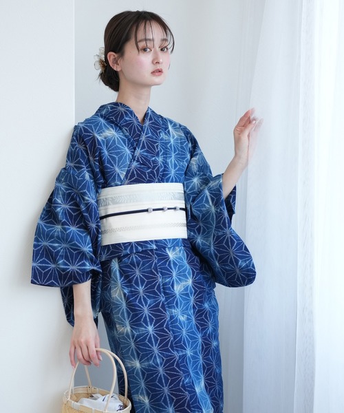 utatane 浴衣 浴衣3点セット 久留米絣浴衣+正絹博多織紗献上帯 紺
