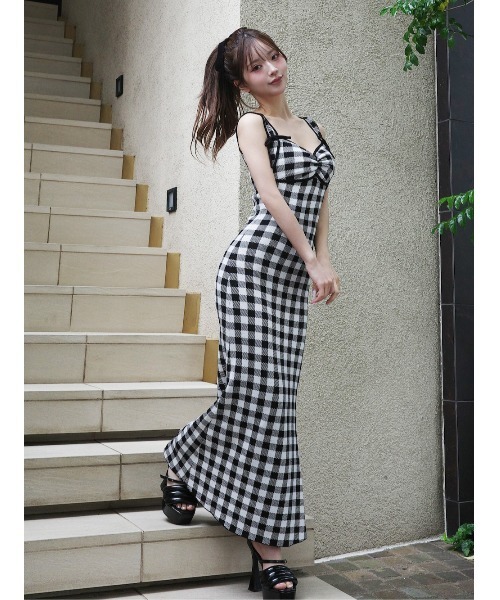 Darichギンガムジャガードニットロングワンピース ブラック F 予約商品】ギンガムジャガードニットロングワンピース – Darich