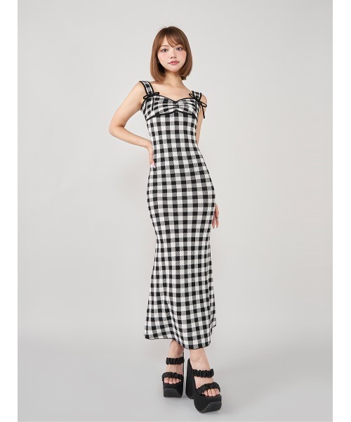 【新品タグ付き】Darichi ギンガムジャガードニットロングワンピース Darich ワンピース ギンガムジャガードニットロングワンピース