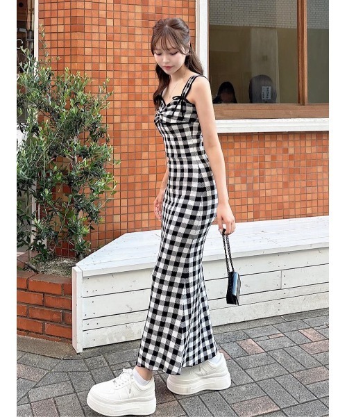 Darich ワンピース ギンガムジャガードニットロングワンピース