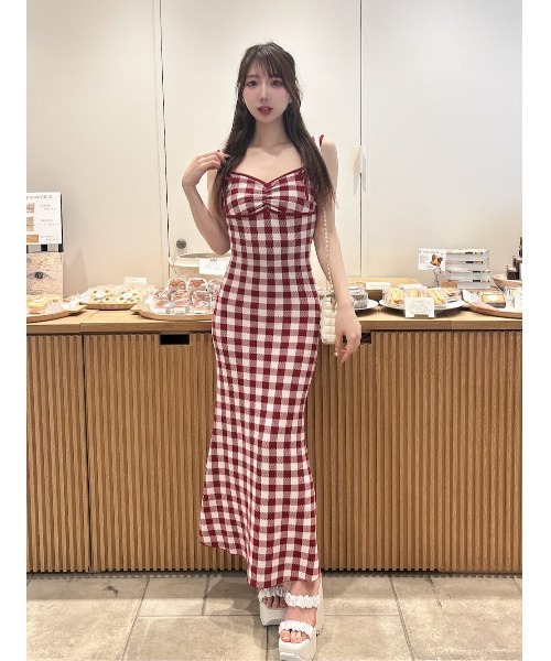 Darich ワンピース ギンガムジャガードニットロングワンピース