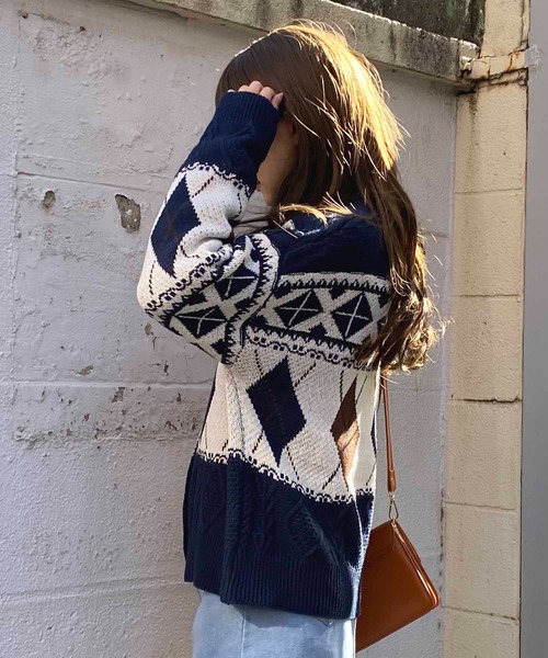 「NANEA」 ニットカーディガン フリー ネイビー レディース_画像5